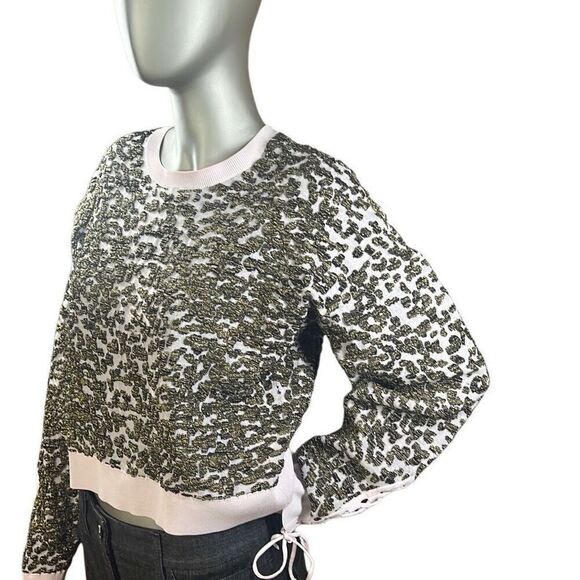 Jonathan Simkhai Animal Print Jacquard Cropped Sweater Lace L NWT - Picture 5 of 16